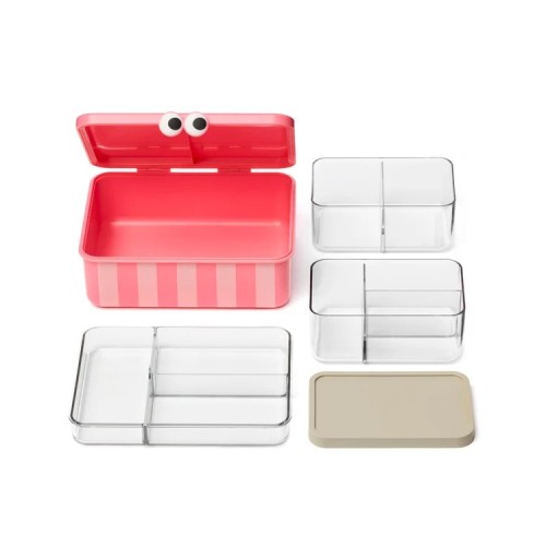 CAJA ALMUERZO CON 3 BANDEJAS ROSA
