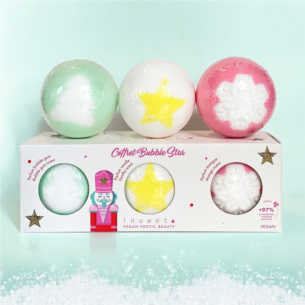 CAJA 3 BOLAS EFERVES NAVIDAD ROSA