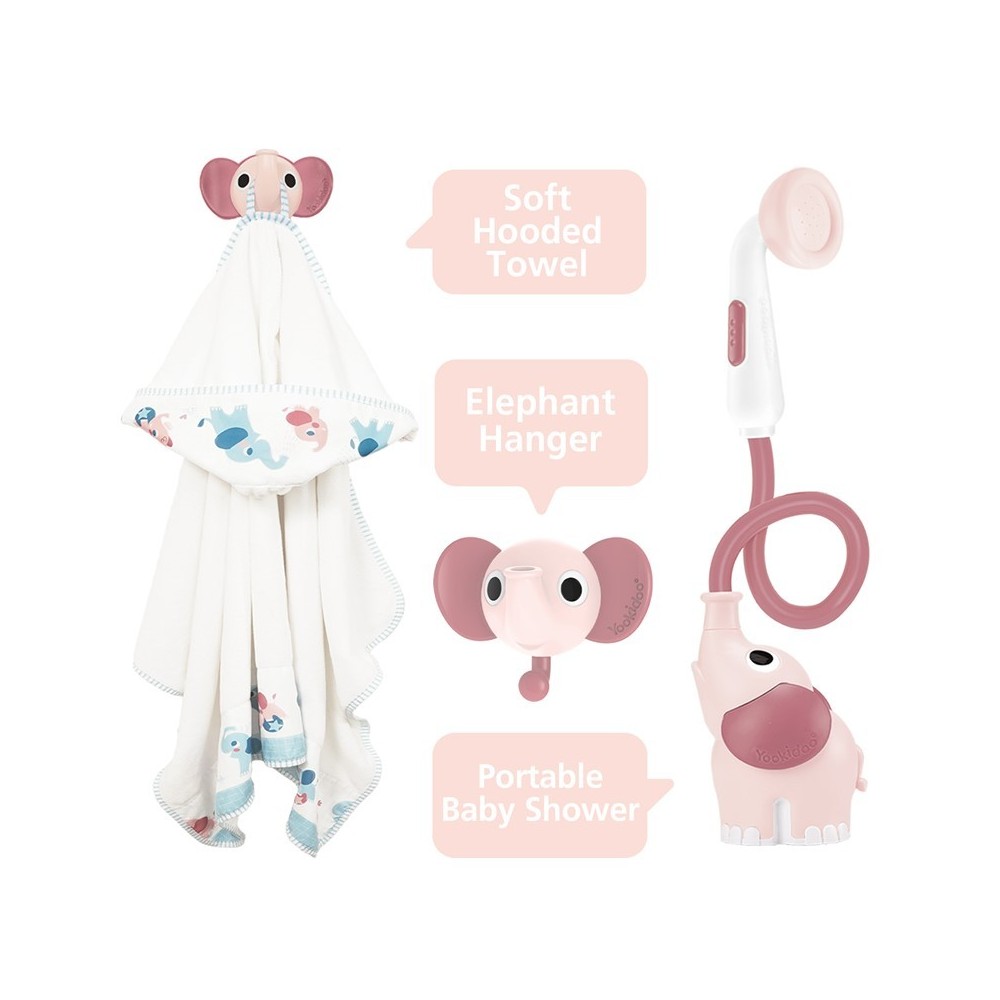 SET DE BAÑO DUCHA ELEFANTE ROSA